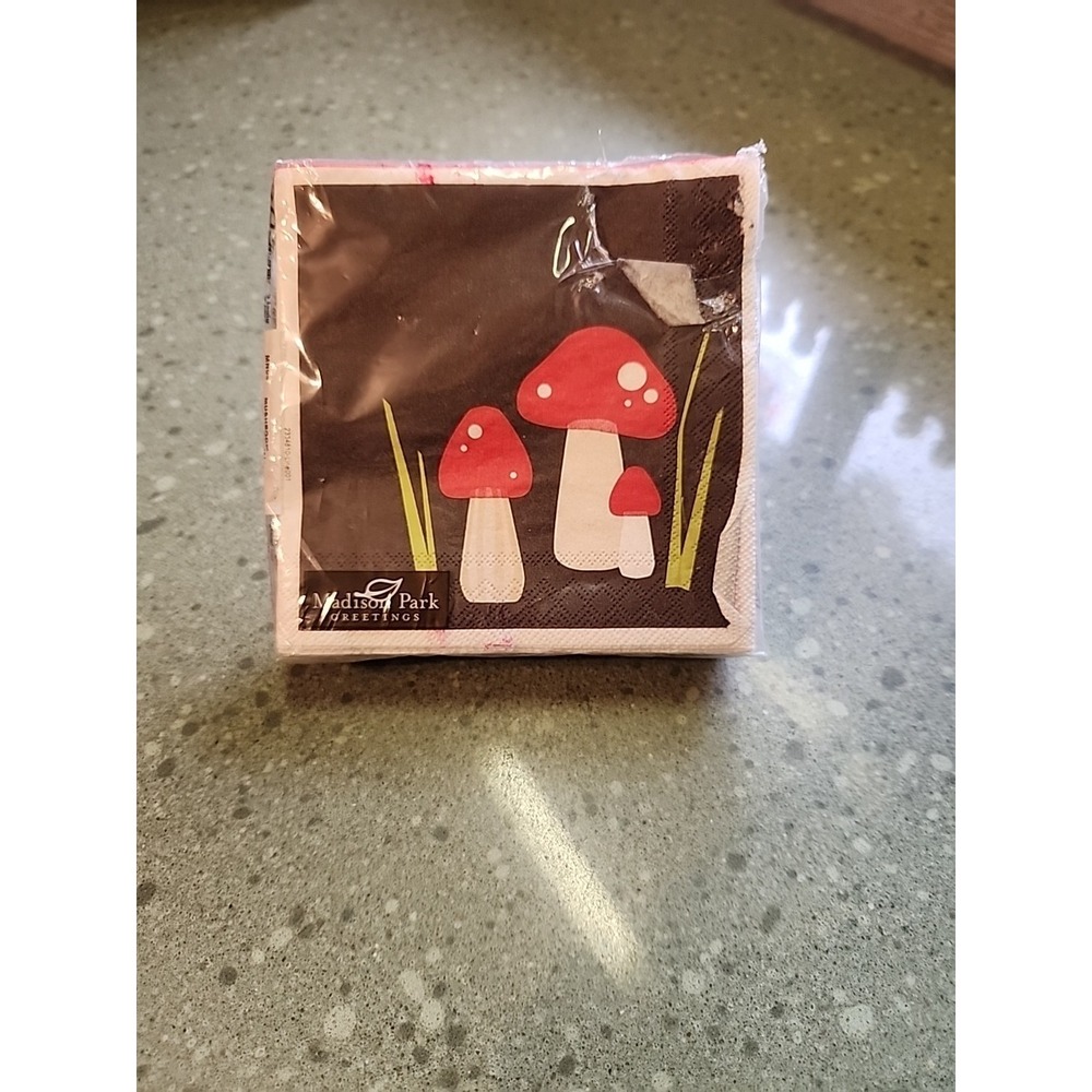 Whimsical Mushroom Pattern Paper Bar Party Napkins In Package, READ